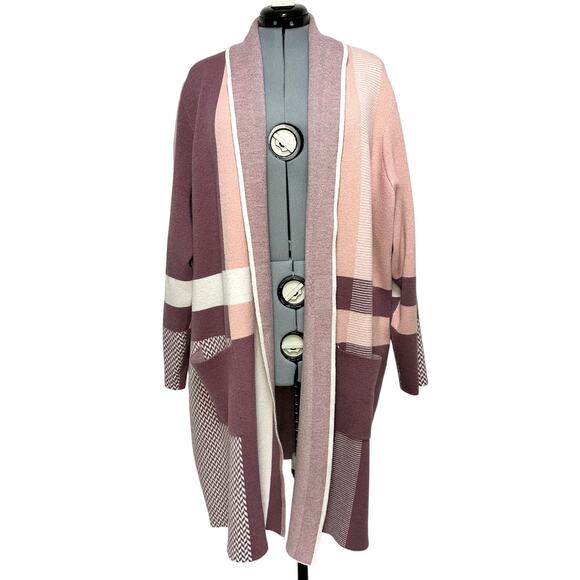 Liz Claiborne Open Front Plus Size Knit Cardigan Color Block Open Front Sweater - Picture 1 of 8